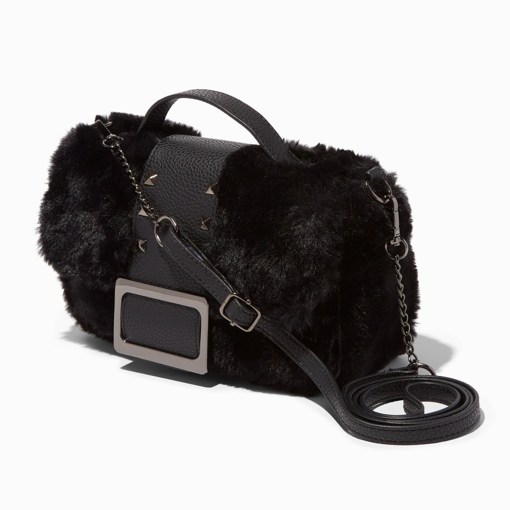 Icing Black Faux Fur Convertible Crossbody Satchel